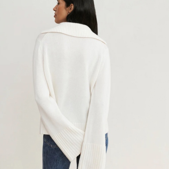 $425 Jenni Kayne Frances Polo Sweater in Ivory - Size L - Picture 2 of 9